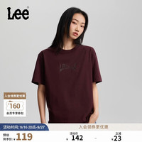 Lee 圆领Logo印花短袖T恤 酒红色 XL