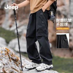 吉普 工装裤男2026新款休闲裤男直筒宽松冲锋 XL 曜石黑