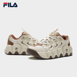 FILA 女鞋可颂鞋1S老爹鞋2026春新款厚底增高休闲运动鞋 杏仁奶白/摩卡棕-AA 37.5