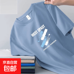 男士短袖t恤冰丝夏季圆领打底衫休闲百搭帅气 短袖 WEST 雾蓝色 XL
