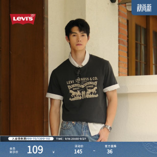 Levi's 25年春季男士双马印花潮流休闲针织短袖T恤 黑色 004IT-0001 S