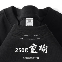 ENYIN250重磅短袖t恤2026春季宽松半袖打底衫圆领男女情侣款 黑色 XL (155-170斤-宽松版型)