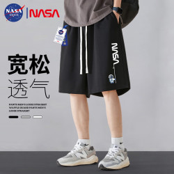 NASA GISS 短裤男薄款运动篮球裤子宽松大码休闲五分沙滩裤 黑色 4XL