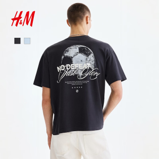 H&M 男装女装T恤2026夏季新款宽松版印花短袖美式复古风t恤1034065 深灰色/No Defeat M 175/100