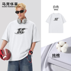 马克华菲 日系纯棉宽松短袖男装复古圆领体恤夏季透气舒适日常百搭情侣短袖 -白#JMK漩涡M 2XL