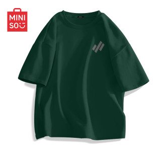 名创优品 纯棉 男士短袖T恤 2XL /185(160-180斤) 森林绿(m斜线纹理胸标)