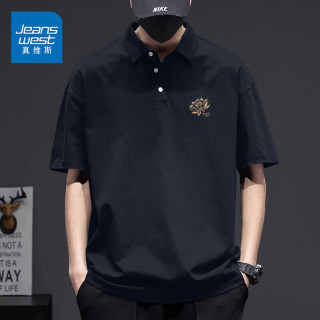 真维斯 凉感polo衫男士宽松翻领短袖T恤男装夏季休闲衬衫领半袖透气上衣 绿色 小莲花_K 4XL
