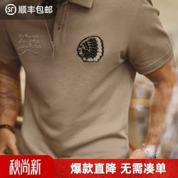 马登 工装 美式复古印第安刺绣重磅棉 Polo衫 卡其色 XL
