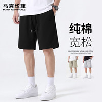 马克华菲 潮流220克纯棉毛圈五分裤男夏季休闲运动短裤宽松直筒舒适透气裤 -黑#JMK反差字 L
