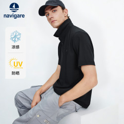 navigare 小帆船男防晒凉感通勤短袖POLO衫1325526604 暗夜黑0979 2XL