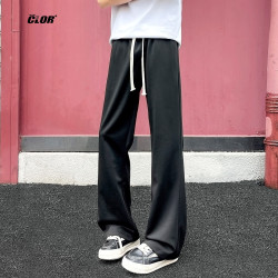 CLOR 美式微喇叭裤子男春秋薄款直筒裤休闲运动弯刀裤CL70黑色XL