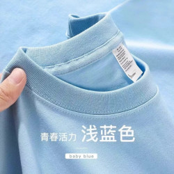 ENYIN 100纯棉250g重磅深灰色纯棉短袖t恤纯色大码半袖男女上衣 浅蓝色 XL (155-170斤-宽松版型)