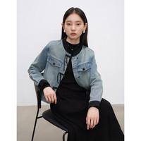 自巧 小个子新复古回潮立领牛仔外套女4秋装新款夹克休闲复古上衣
