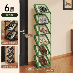 中古风仿藤编鞋架多层窄薄
