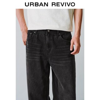 URBAN REVIVO UUY860039 做旧水洗弯刀牛仔裤 黑色 31