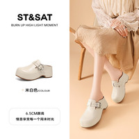 星期六 ST&SAT 品牌厚底勃肯拖鞋女外穿2026夏季新款一脚蹬包头半拖鞋穆勒懒人鞋 米白色 SSE1110E1G  37