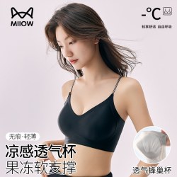 猫人 细肩带内衣女2026新款爆款小胸上托聚拢收副乳无痕美背文胸罩 粉底液肤+黑色  M