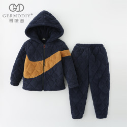 男童冬季加厚款睡衣三层夹棉加绒加厚男孩保暖可外穿家居服