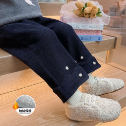 女童加绒直筒裤洋气儿童秋冬装新款女宝宝一体绒休闲裤子小女孩潮