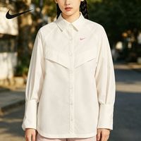 NIKE 官方正品新款女士休闲拼接宽松翻领长袖衬衫 HM4627-133