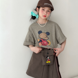 2026夏季新款女童休闲甜美卡通短袖棉T恤半身裙套装