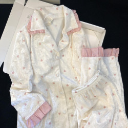 爱心印花~可爱精致家居服长袖长裤两件套2025秋冬新款金丝绒睡衣