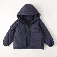 定制w730男童外套夹棉冲锋衣冬季新款连帽工装风衣中大儿童帅气
