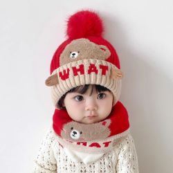 宝宝帽子冬款围脖两件套婴幼儿保暖防风护耳帽耶诞节男女童套头帽