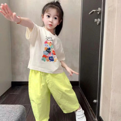 女童夏季套装新款儿童裤子短袖印花上衣女宝宝夏装女童夏装套装