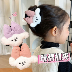儿童卡通毛绒抓夹可爱时尚蝴蝶结头饰发夹2025新款女童发饰盘发夹