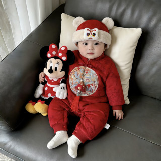 宝宝加厚连体衣冬季婴儿冬装哈衣满月周岁礼服拜年服过年喜庆衣服