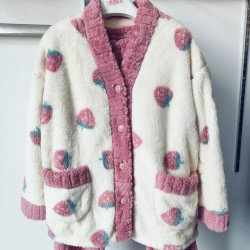 双面法兰絾草莓小熊睡衣女套装时尚新款百搭气质简约大气家居服女