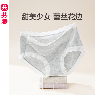 芬腾 女士防螨内裤抗菌棉内裆中腰三角裤女款性感蕾丝透气短裤头