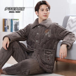 男士冬季加绒加厚睡衣家居服可外穿