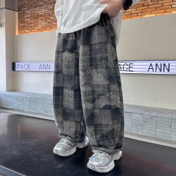 男童格子裤子春秋款2026新款儿童春装运动休闲裤中大童加绒直筒裤