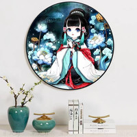 喜洋洋(女孩房间推莲花仙子）满绣卡通圆形手工简约刺绣十字绣套件