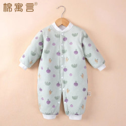 棉寓言 纯棉婴儿连体衣男女宝宝秋冬季哈衣加厚棉服新生儿童夹棉外出爬服