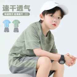 男童速干运动套装儿童轻薄夏装速干网眼透气休闲2026新款两件套男