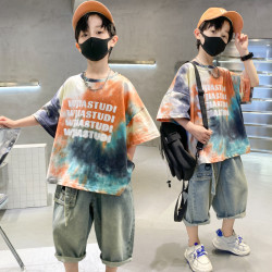 男童夏季套装2026新款中大儿童夏装帅气时髦男孩扎染短袖休闲潮