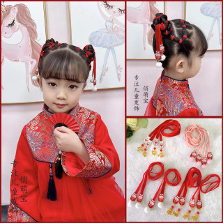 新款新年红中国风儿童飘带头饰女童公主红色汉服发带宝宝发饰古风