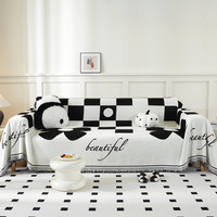 莫奈花园·沙发垫简约全盖网红格子防尘防滑雪尼尔沙发巾盖布