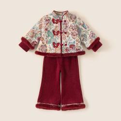 insbobo 汉服女童套装冬季加绒儿童唐装拜年服国风宝宝冬装新中式童装潮