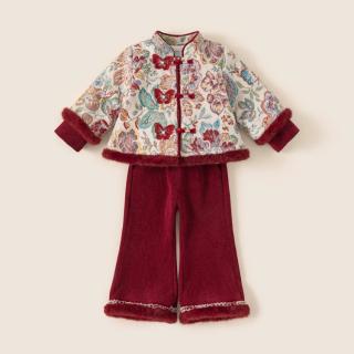 insbobo 汉服女童套装冬季加绒儿童唐装拜年服国风宝宝冬装新中式童装潮