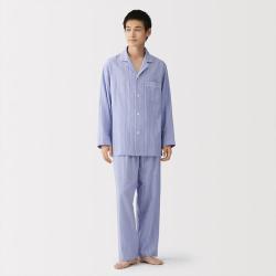無印良品 MUJI 无印良品 男式 无侧缝双层纱织长袖睡衣 家居服套装秋季纯棉
