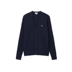 LACOSTE 法国鳄鱼男装秋冬绿色V领休闲时尚舒适羊毛衫男针织开衫男士上衣