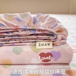 红豆家纺 双层皱皱纱床笠单件学生床笠罩亲肤透气床单双人床套床垫保护罩