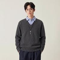 GXG 26秋季潮牌假两件V领衬衫领毛衣加厚保暖宽松休闲男式针织衫