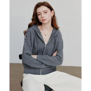 初语 春秋女式时尚休闲拉链纯色长袖毛线衣外套上衣