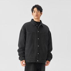 BODYDREAM 秋冬加厚刺绣牛仔外套潮流宽松翻领夹克男