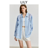 LILY ART系列法式印花薄款长袖衬衫 浅蓝 S